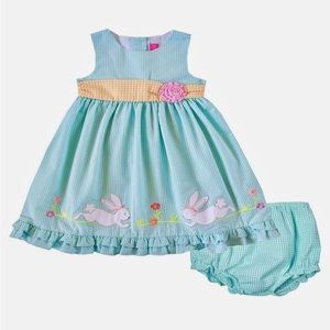 Baby Girls Dress‎ with Easter Bunny Appliques